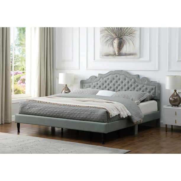 Adjustable linen headboard and bed frame