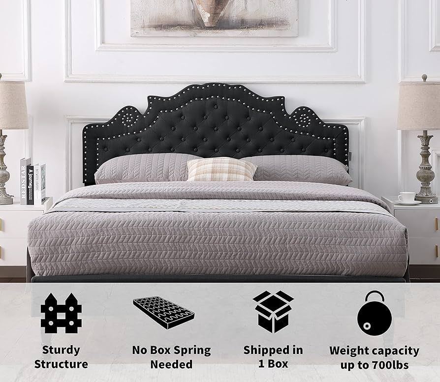 Adjustable linen headboard and bed frame