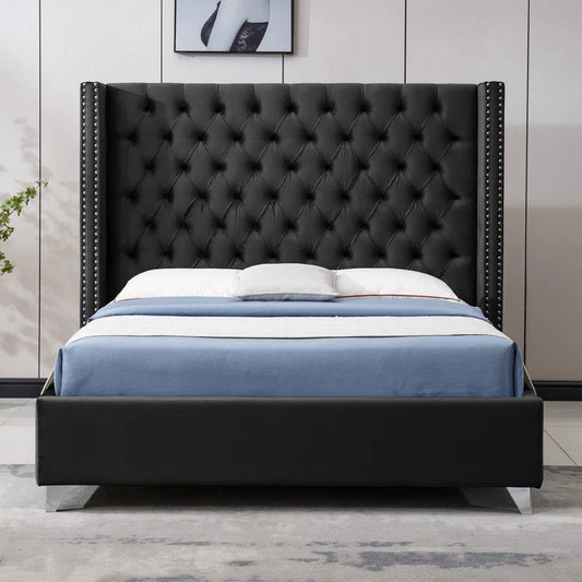 Platform velvet bed frame