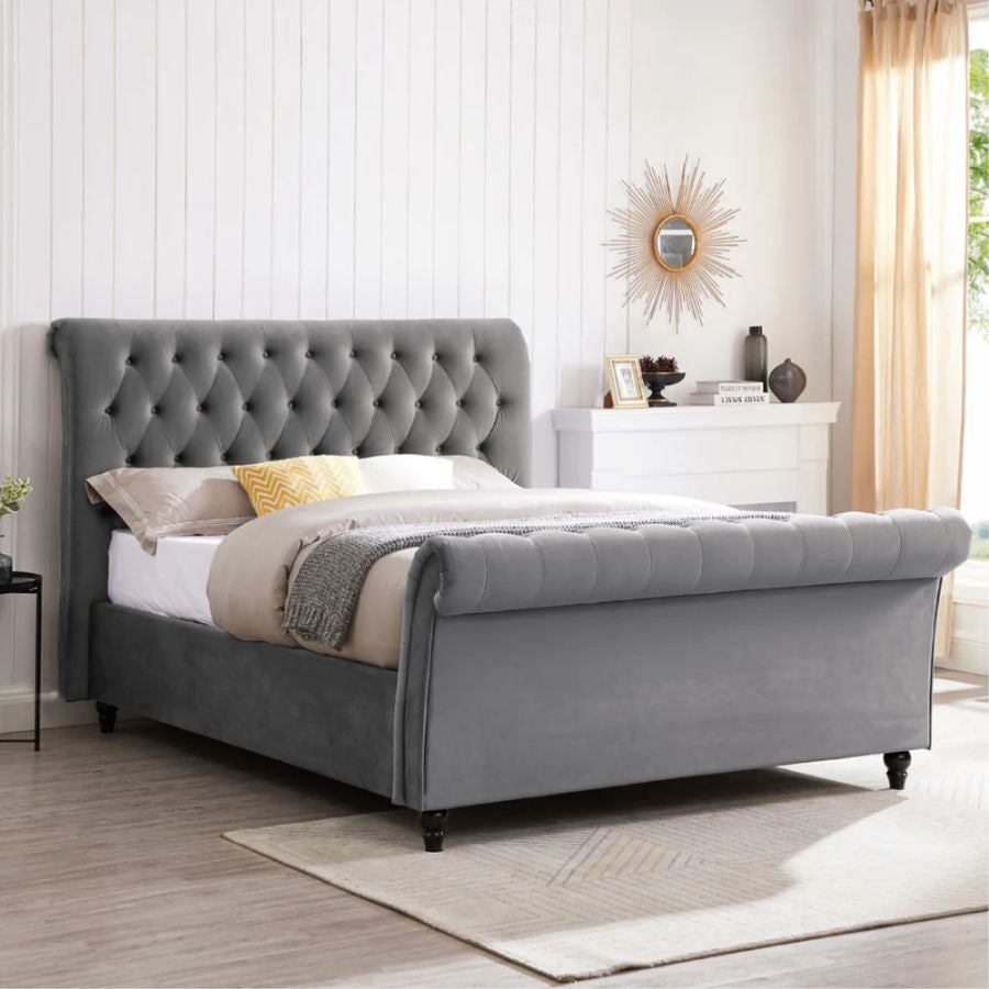 Platform velvet bed frame