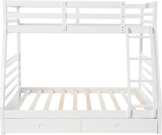 Twin over double wooden bunk bed with storage