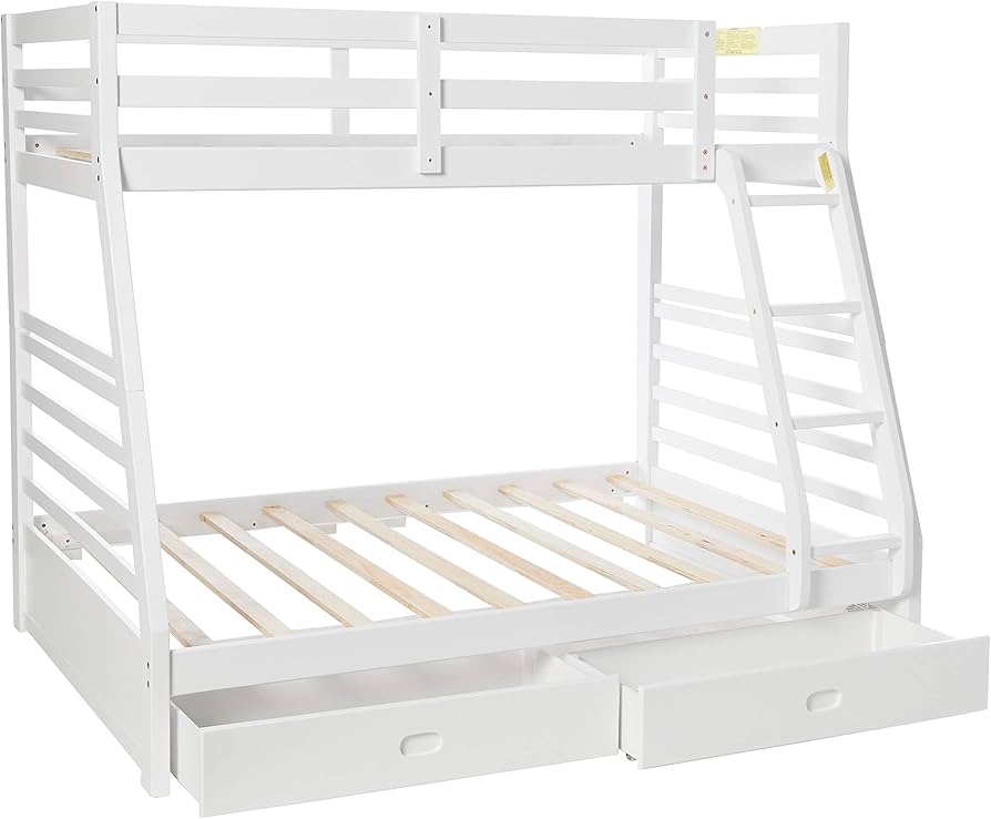 Twin over double wooden bunk bed with storage