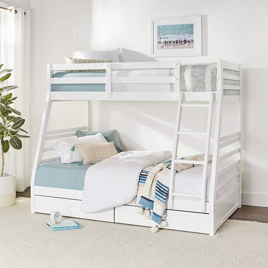 Twin over double wooden bunk bed with storage