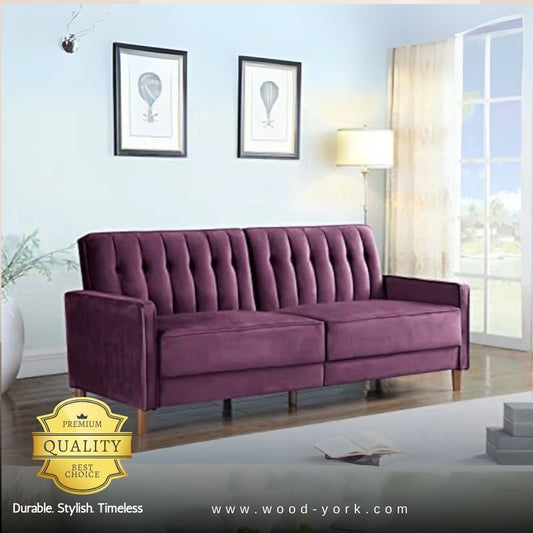 VELVET UPHOLESTERED TUFTED CONVERTIBLE SLEEPER SOFA