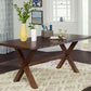 7 wooden dining table with linen chairs