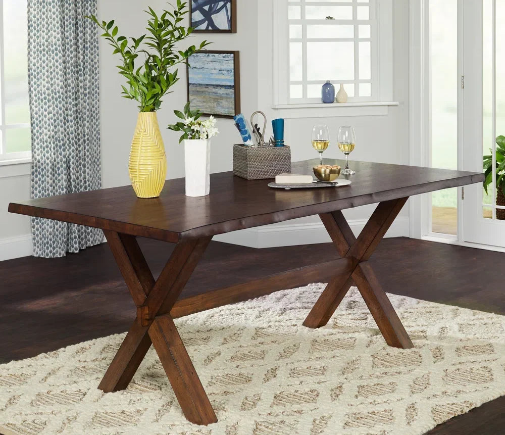 7 wooden dining table with linen chairs