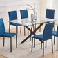 7 pcs glass dining table with linen chairs