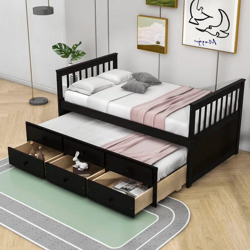 Twin over twin wooden captain bed