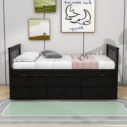 Twin over twin wooden captain bed