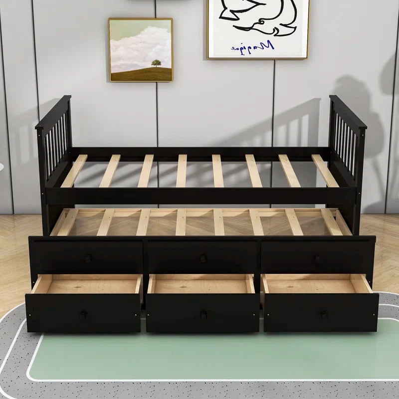 Twin over twin wooden captain bed