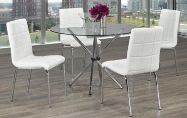 5 pcs glass dining table with leather chairs