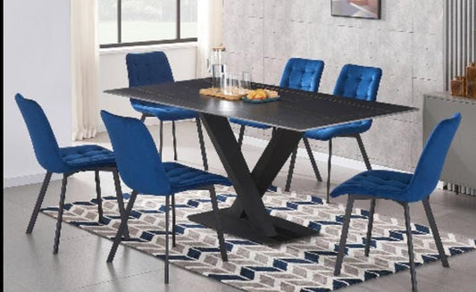 7 pcs wooden dining table with Velvet chairs