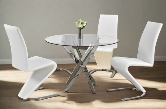 5 pcs glass dining table with leather chairs