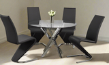 5 pcs glass dining table with leather chairs