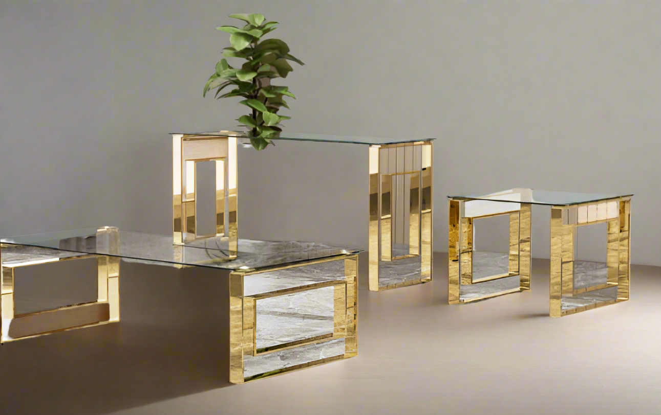 3 pcs glass coffee table set