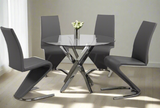 5 pcs glass dining table with leather chairs