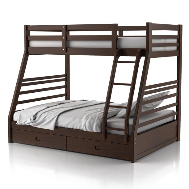 Twin over double wooden bunk bed with storage