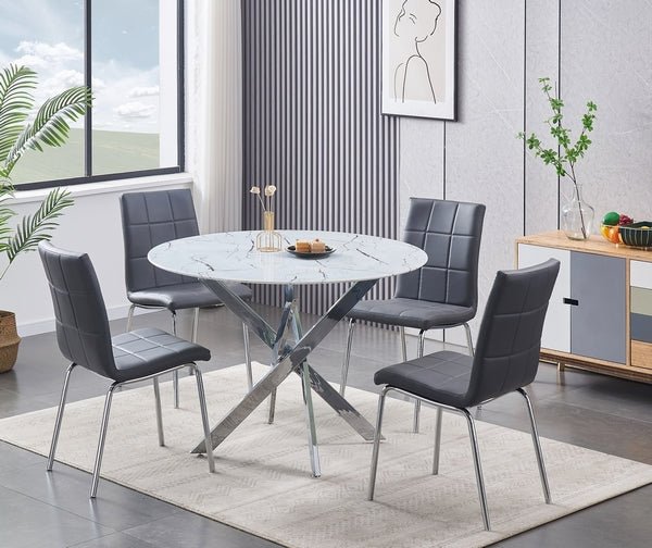 5 pcs marble dining table with leather chairs