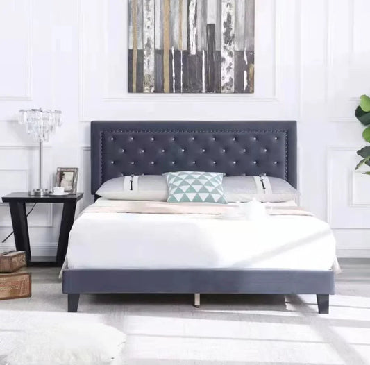 Adjustable velvet headboard and bed frame