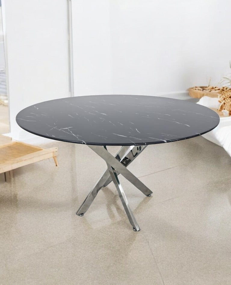 5 pcs glass dining table with leather chairs