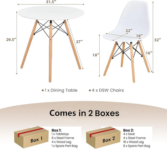 5 pcs wooden dining table with Eiffel chairs