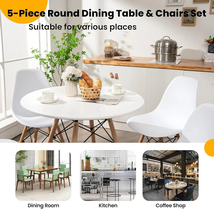 5 pcs wooden dining table with Eiffel chairs