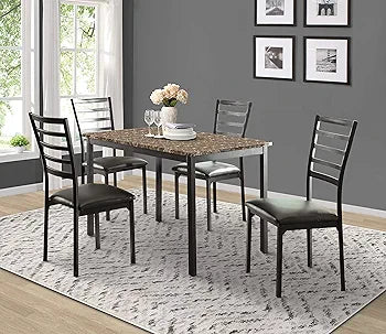 5 pcs marble dining table with wooden chairs